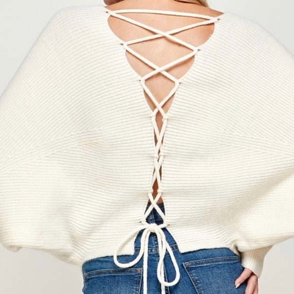 SALE!! Ivory.. Tie Up Back Sweater - Picture 3 of 7